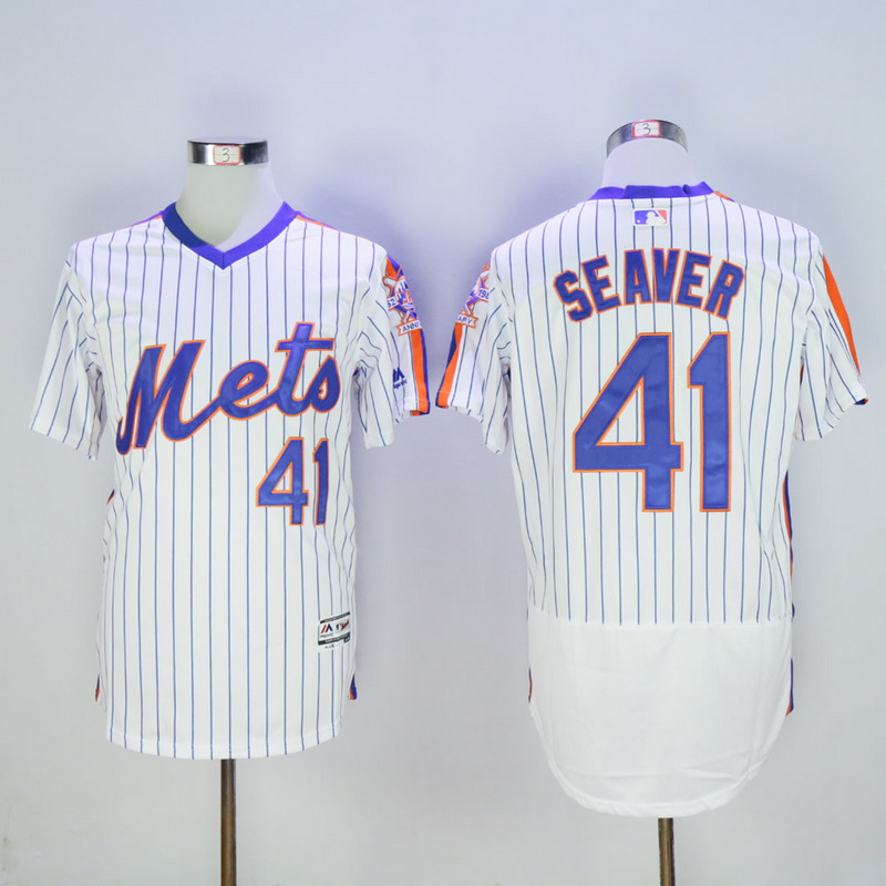 Men New York Mets #41 Seaver White Stripe Throwback Elite MLB Jerseys->->MLB Jersey
